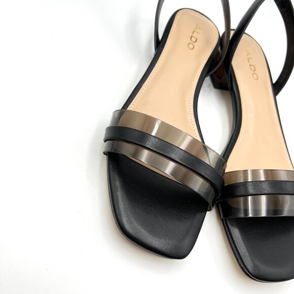 Aldo Womens Size 6.5M Black Low Block Open Toe Slingback Heels Sandals Shoes - Picture 4 of 12
